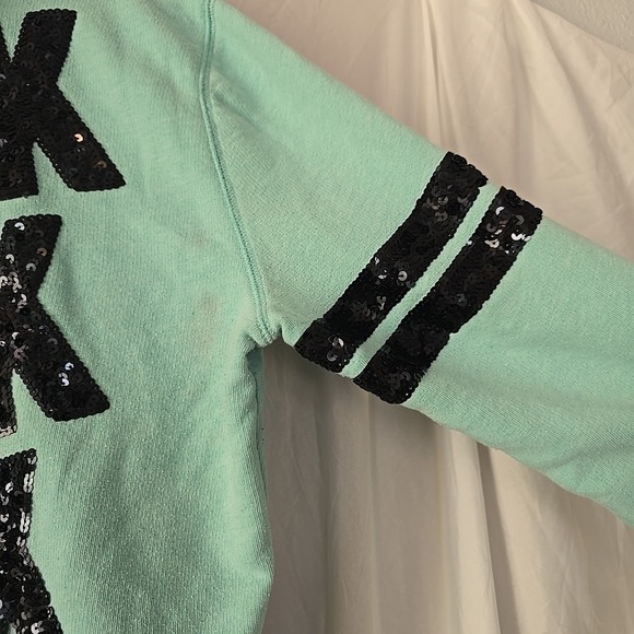 Victoria's Secret Pink Sequin Bling Perfect Zip Hoodie Aqua Sz L Y2K 90s Vibes - Picture 10 of 16